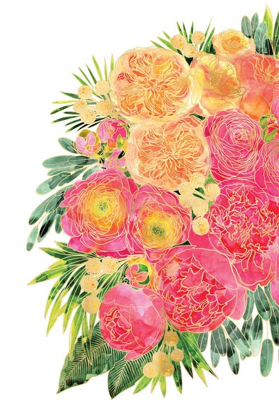 Rekka Floral Bouquet With Peonies In Bold Colors by blursbyai multi panel art