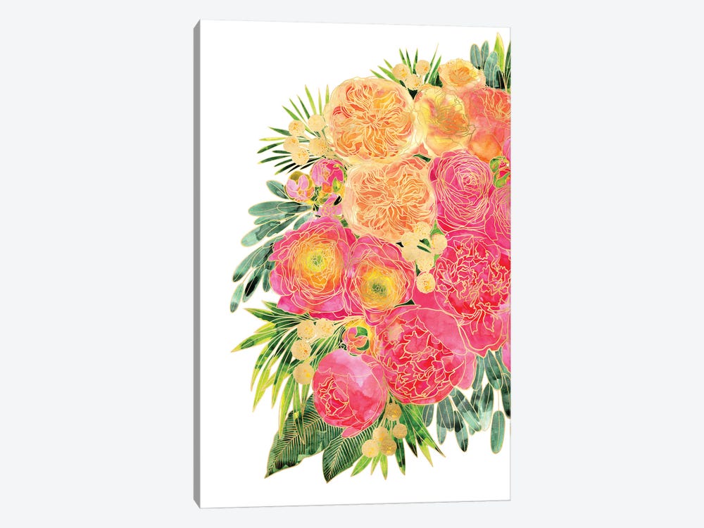 Rekka Floral Bouquet With Peonies In Bold Colors by blursbyai 1-piece Canvas Wall Art