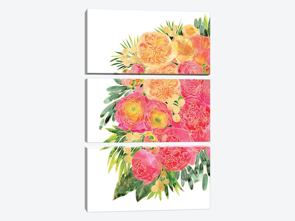 Rekka Floral Bouquet With Peonies In Bold Colors by blursbyai 3-piece Canvas Artwork