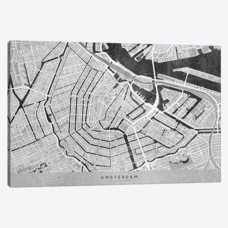 Gray Vintage Map Of Amsterdam Canvas Print #RLZ258} by blursbyai Canvas Artwork