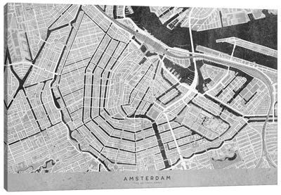 Gray Vintage Map Of Amsterdam Canvas Art Print - Amsterdam Maps