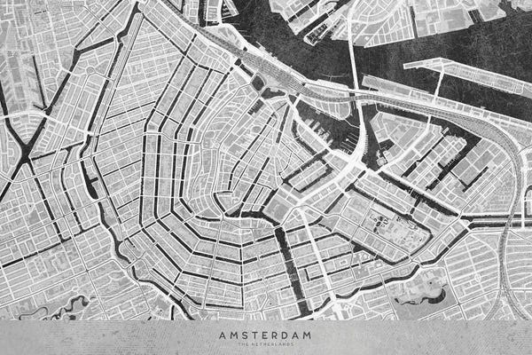 blursbyai: Gray Vintage Map Of Amsterdam by blursbyai