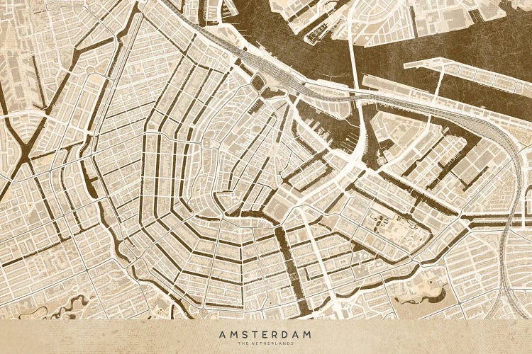 Sepia Vintage Map Of Amsterdam by blursbyai wall art
