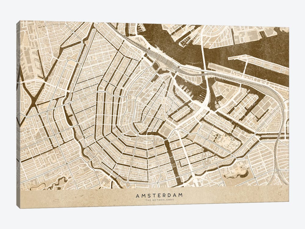 Sepia Vintage Map Of Amsterdam by blursbyai 1-piece Art Print