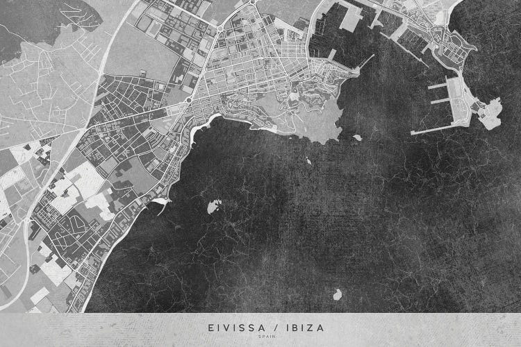 Gray Vintage Map Of Ibiza by blursbyai wall art