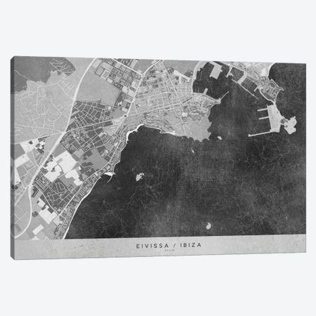 Gray Vintage Map Of Ibiza Canvas Print #RLZ260} by blursbyai Canvas Print