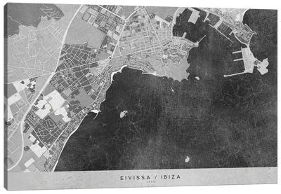 Gray Vintage Map Of Ibiza Canvas Art Print - Vintage Maps