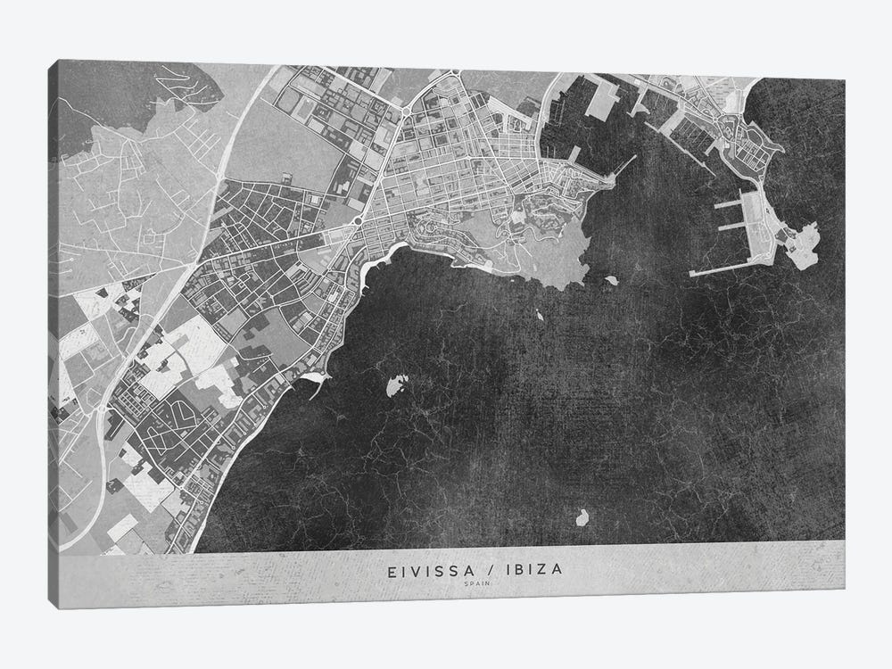 Gray Vintage Map Of Ibiza by blursbyai 1-piece Canvas Art Print