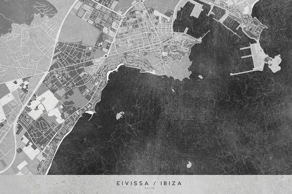 blursbyai: Gray Vintage Map Of Ibiza by blursbyai