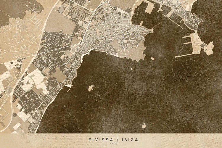 Sepia Vintage Map Of Ibiza by blursbyai wall art