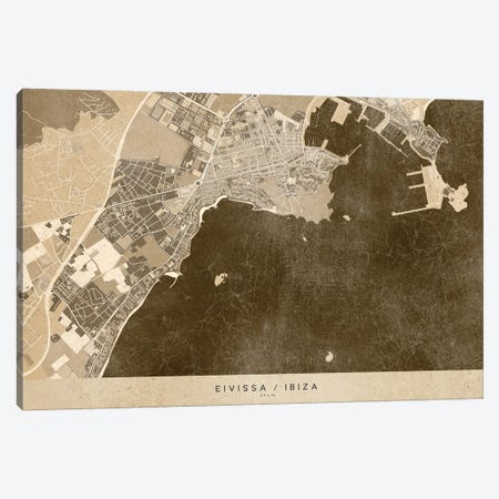 Sepia Vintage Map Of Ibiza Canvas Print #RLZ261} by blursbyai Art Print