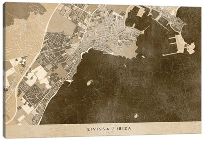 Sepia Vintage Map Of Ibiza Canvas Art Print - Nautical Maps