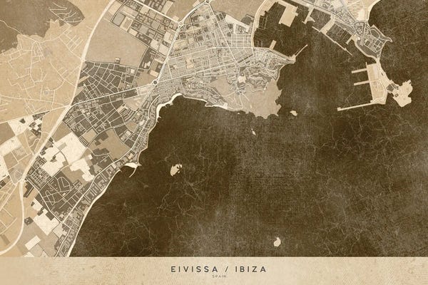 blursbyai: Sepia Vintage Map Of Ibiza by blursbyai
