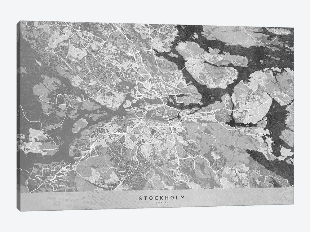 Gray Vintage Map Of Stockholm by blursbyai 1-piece Canvas Art Print