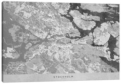 Gray Vintage Map Of Stockholm Canvas Art Print - Stockholm
