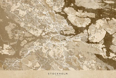 Sepia Vintage Map Of Stockholm by blursbyai art print