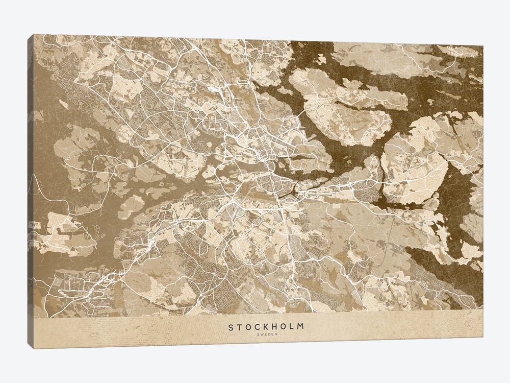 Sepia Vintage Map Of Stockholm by blursbyai 1-piece Canvas Art