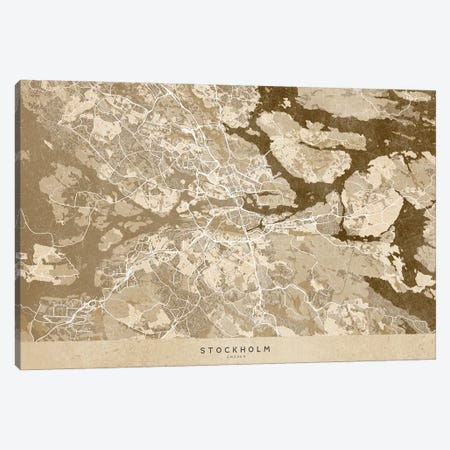 Sepia Vintage Map Of Stockholm Canvas Print #RLZ263} by blursbyai Canvas Print