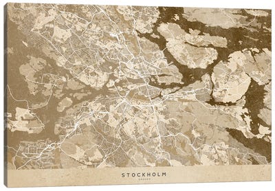 Sepia Vintage Map Of Stockholm Canvas Art Print - Stockholm
