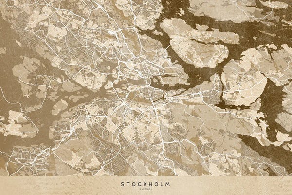 Vintage & Retro: Sepia Vintage Map Of Stockholm by blursbyai