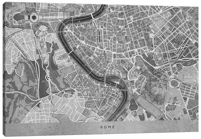 Gray Vintage Map Of Rome Canvas Art Print - Urban Maps