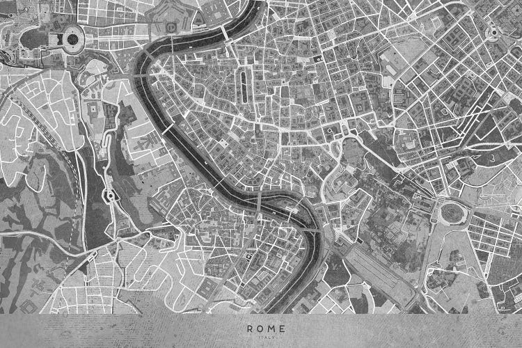 Gray Vintage Map Of Rome by blursbyai wall art