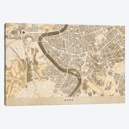 Sepia Vintage Map Of Rome Canvas Print #RLZ265} by blursbyai Canvas Artwork