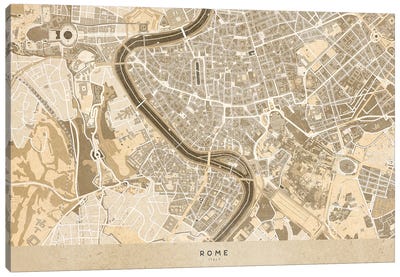 Sepia Vintage Map Of Rome Canvas Art Print - Urban Maps