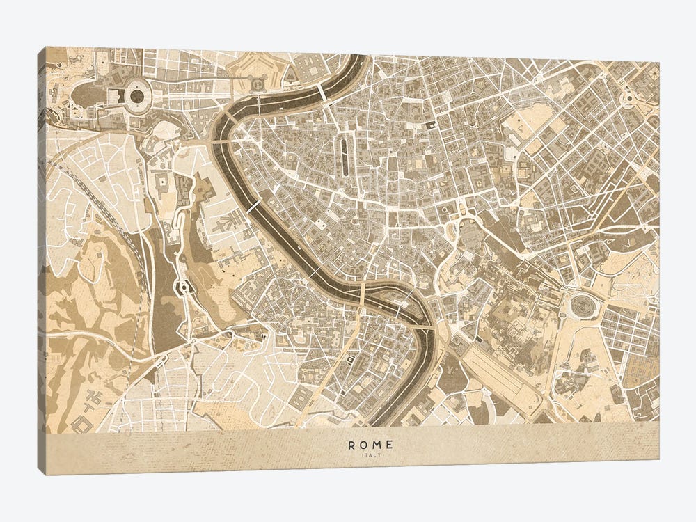 Sepia Vintage Map Of Rome by blursbyai 1-piece Canvas Artwork