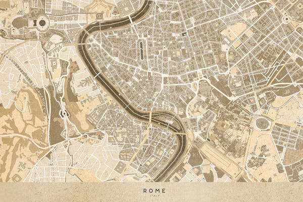 Vintage & Retro: Sepia Vintage Map Of Rome by blursbyai