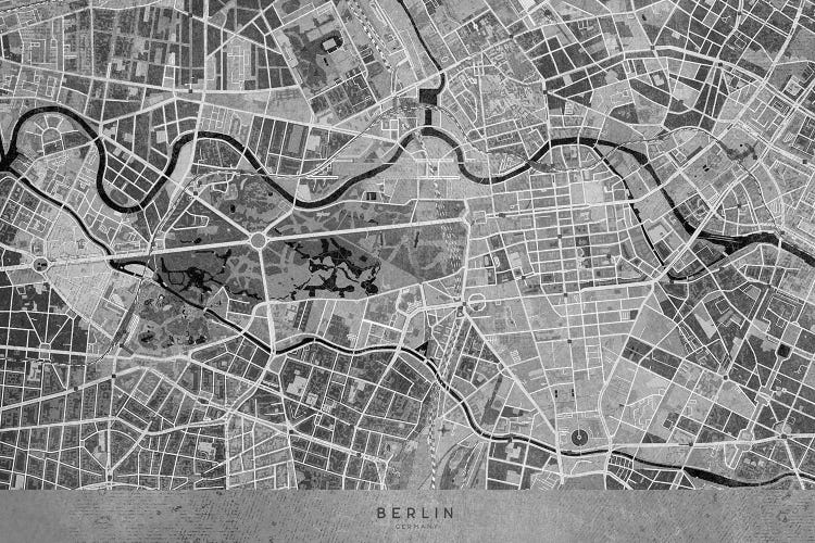 Gray Vintage Map Of Berlin by blursbyai wall art