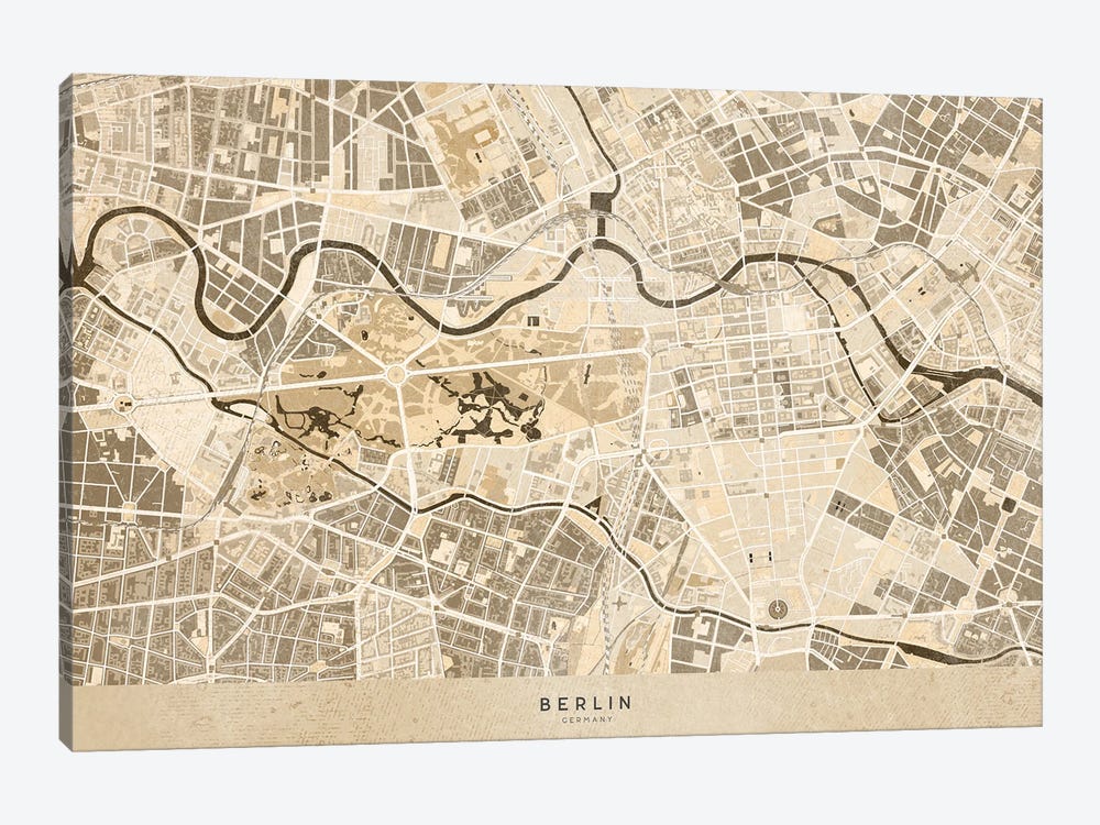 Sepia Vintage Map Of Berlin by blursbyai 1-piece Canvas Wall Art