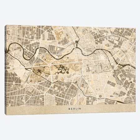Sepia Vintage Map Of Berlin Canvas Print #RLZ267} by blursbyai Canvas Wall Art