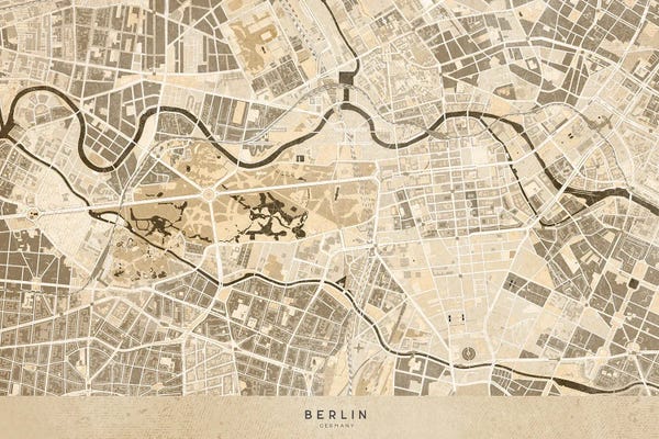 Vintage & Retro: Sepia Vintage Map Of Berlin by blursbyai