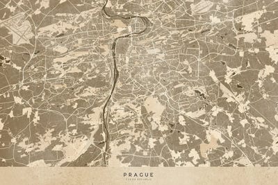 Sepia Vintage Map Of Prague by blursbyai framed canvas print