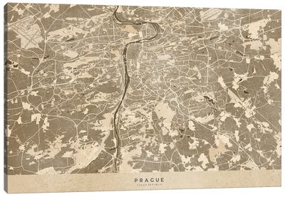 Sepia Vintage Map Of Prague Canvas Art Print - Vintage Maps