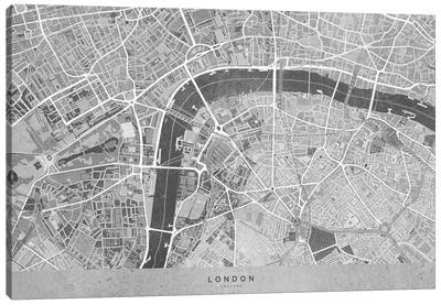 Gray Vintage Map London Downtown Canvas Art Print - Urban Maps