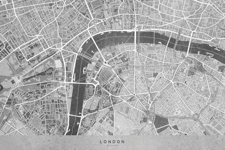 Gray Vintage Map London Downtown by blursbyai wall art