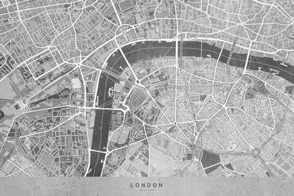 London Maps: Gray Vintage Map London Downtown by blursbyai