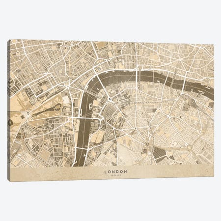 Sepia Vintage Map London Downtown Canvas Print #RLZ271} by blursbyai Canvas Wall Art
