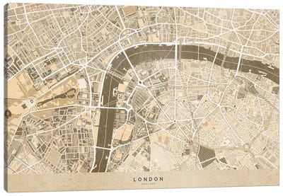 Sepia Vintage Map London Downtown Canvas Art Print - Vintage Maps