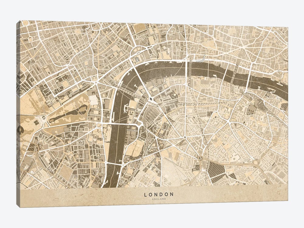 Sepia Vintage Map London Downtown by blursbyai 1-piece Canvas Print