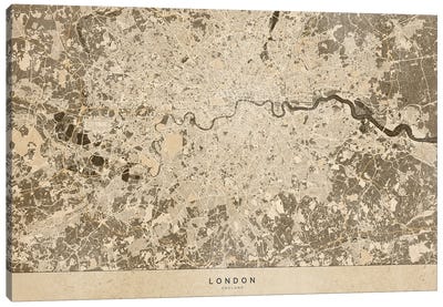 Sepia Vintage Map Of London Canvas Art Print - London Maps