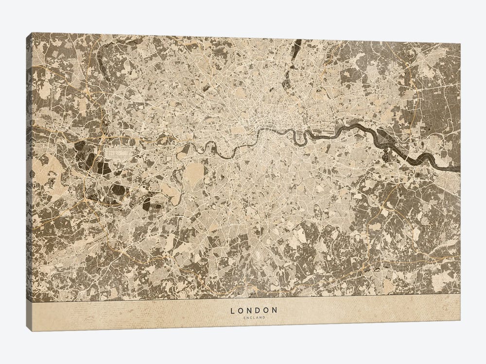 Sepia Vintage Map Of London by blursbyai 1-piece Canvas Artwork