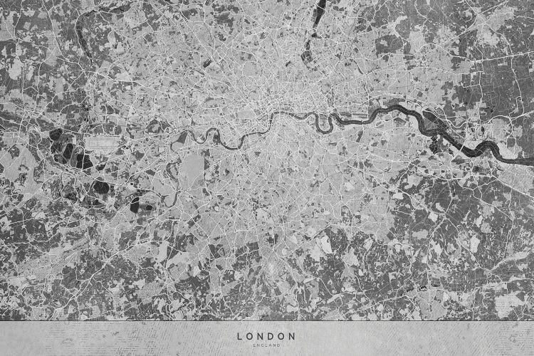 Gray Vintage Map Of London by blursbyai wall art