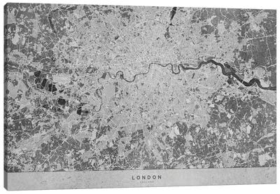 Gray Vintage Map Of London Canvas Art Print - Vintage Maps