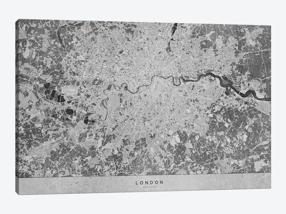 Gray Vintage Map Of London by blursbyai 1-piece Canvas Art Print