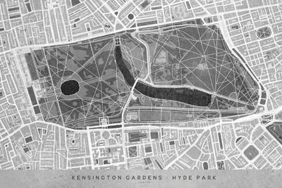 Gray Vintage Map Kengsinton Gardens London by blursbyai canvas print