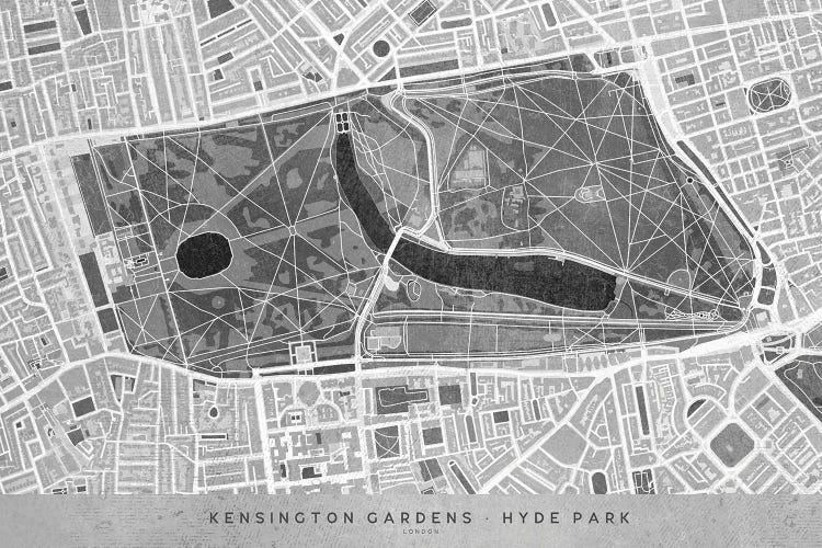Gray Vintage Map Kengsinton Gardens London by blursbyai wall art