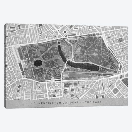 Gray Vintage Map Kengsinton Gardens London Canvas Print #RLZ274} by blursbyai Canvas Art Print
